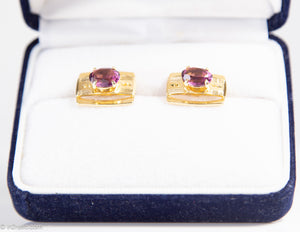 VINTAGE GOLD TONE BRUSHED SHINY CUFFLINKS WITH PURPLE FAUX AMETHYST STONE/ NEW IN BOX