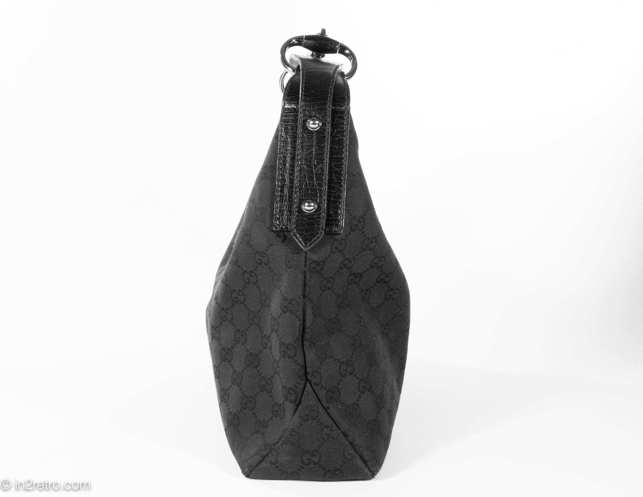 Gucci Black Monogram GG Horsebit Hobo Bag 1G1115