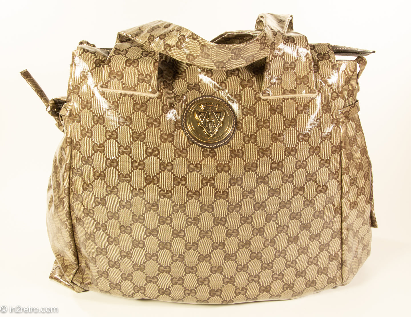 VINTAGE AUTHENTIC GUCCI LOGO GLOSSY CRYSTAL CANVAS HYSTERIA TOTE/SHOPPER BAG