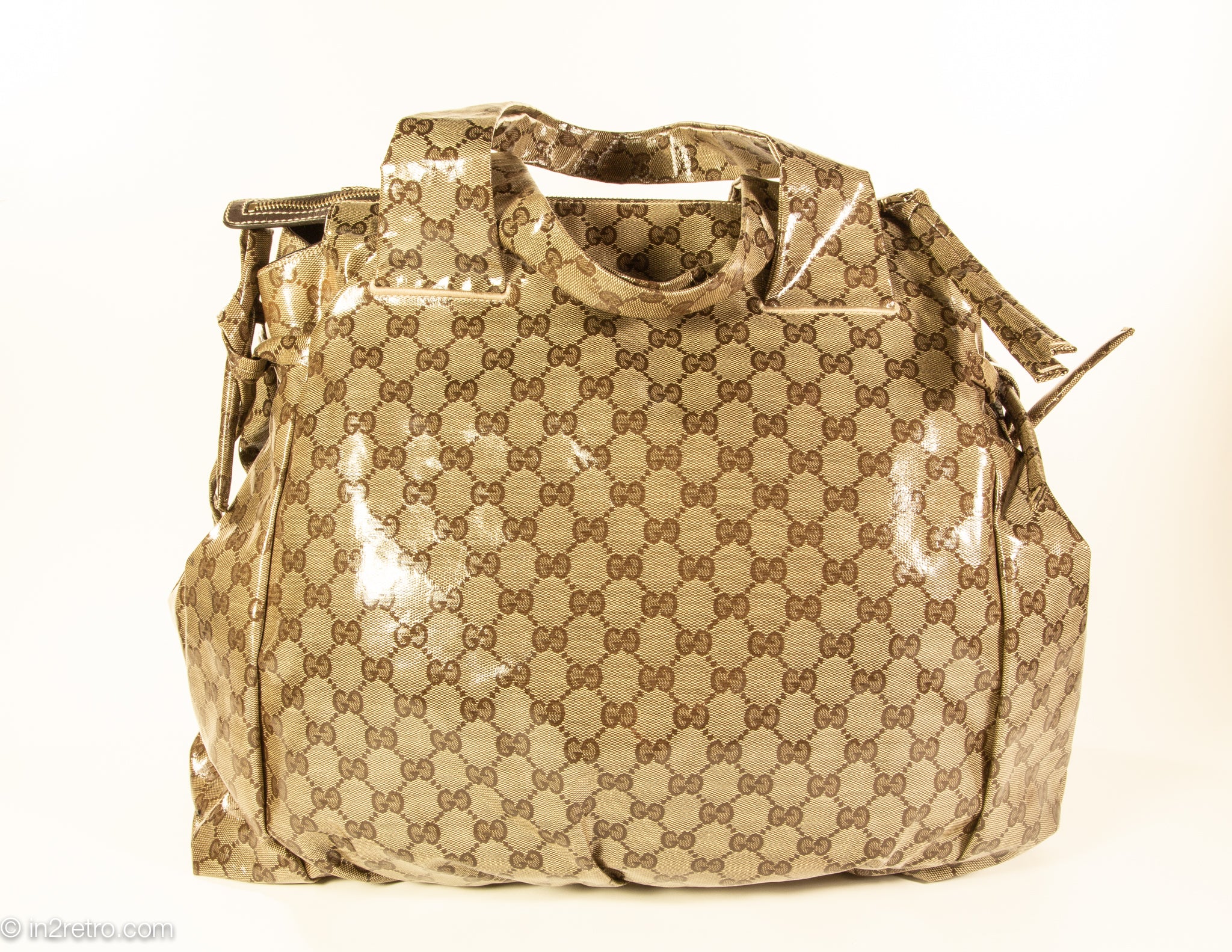 VINTAGE AUTHENTIC GUCCI LOGO GLOSSY CRYSTAL CANVAS HYSTERIA TOTE