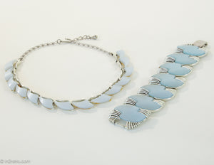 VINTAGE CORO BLUE MOONGLOW THERMOSET NECKLACE AND BRACELET SET/ 1950s