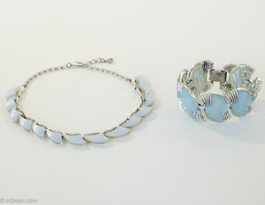 VINTAGE CORO BLUE MOONGLOW THERMOSET NECKLACE AND BRACELET SET/ 1950s