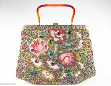 Load image into Gallery viewer, VINTAGE SOURÉ LARGE NEEDLEPOINT BEADED ROSES JEWELED HANDBAG - 1950s
