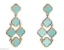 Load image into Gallery viewer, VINTAGE TURQUOISE ENAMEL &quot;ALHAMBRA&quot; GOLDTONE DANGLES PIERCED/POST EARRINGS
