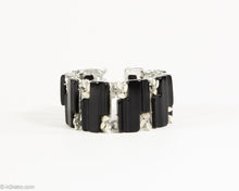 Load image into Gallery viewer, VINTAGE BLACK THERMOSET LUCITE WITH BEIGE ENAMEL LEAVES SILVER TONE LINKS BRACELET/ 1950s
