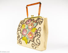 Load image into Gallery viewer, VINTAGE &quot;F. L. FIFTH AVENUE NEW YORK&quot; NEEDLEPOINT FLORAL EMBELLISHED BEADED JEWELED HANDBAG - 1950s
