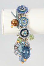 Load image into Gallery viewer, LADIES BORA MOTHER OF PEARL STRETCH BLUE DANGLES CHA CHA WRISTWATCH BRACELET
