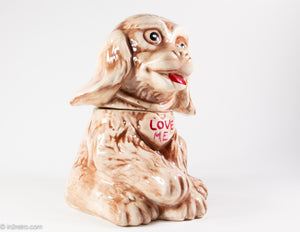 VINTAGE 'LOVE ME'  BROWN PUPPY DOG COOKIE JAR