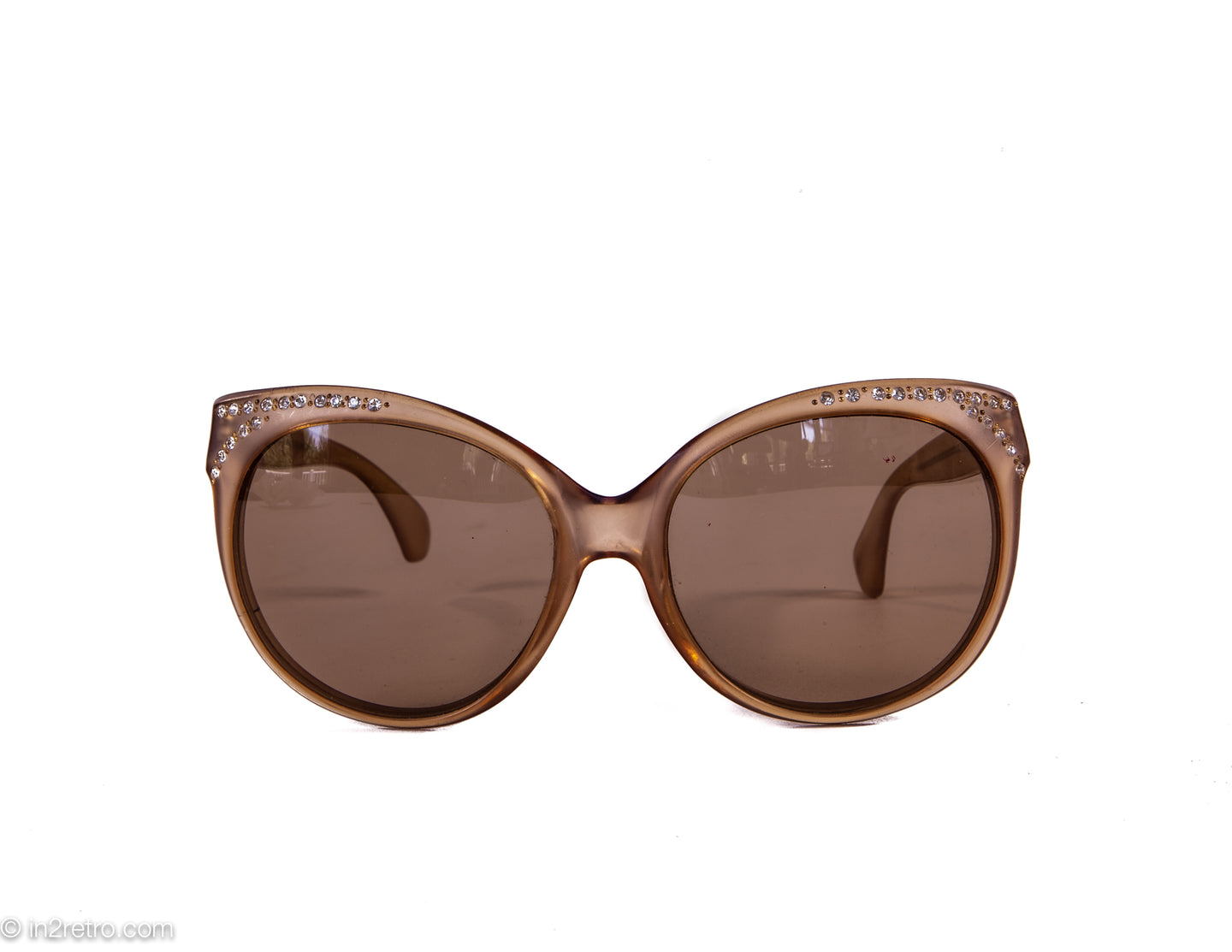 VINTAGE TAUPE/BROWN FROST OVERSIZED BLING SUNGLASSES FRANCE | 1980s