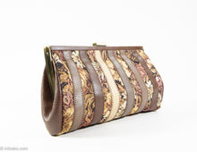 Load image into Gallery viewer, VINTAGE BROWN/BEIGE TAPESTRY LEATHERETTE STRIPED CLUTCH BAG | 1970s
