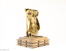Load image into Gallery viewer, VINTAGE MIDCENTURY BRUTALIST COPPER OWL SCULPTURE/ STATUE/ FIGURINE ON WOOD BASE WITH BEAD EYES
