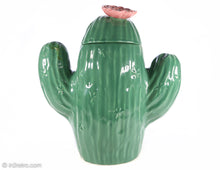 Load image into Gallery viewer, VINTAGE TREASURE CRAFT SOUTHWESTERN 13&quot; ICONIC GREEN SEGUARO CACTUS COOKIE JAR WITH PINK FLOWER
