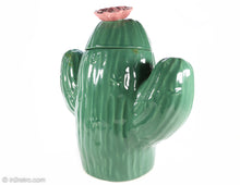 Load image into Gallery viewer, VINTAGE TREASURE CRAFT SOUTHWESTERN 13&quot; ICONIC GREEN SEGUARO CACTUS COOKIE JAR WITH PINK FLOWER
