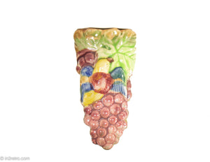 VINTAGE CERAMIC DECORATIVE WALL POCKET WITH GRAPES LEAVES AND BIRD | 1940s -1950s