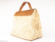 Load image into Gallery viewer, VINTAGE CORK AND PEBBLED LEATHER FLAP &amp; HANDLE HANDBAG | 1960s
