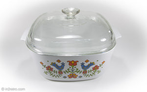 VINTAGE CORNINGWARE/PYREX "COUNTRY FESTIVAL" 5 QUART CASSEROLE DISH WITH COVER | 1975