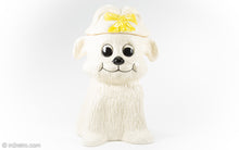 Load image into Gallery viewer, DORANNE OF CALIFORNIA CERAMIC RARE PUPPY WITH YELLOW BOW COOKIE JAR | 1950s-1970s
