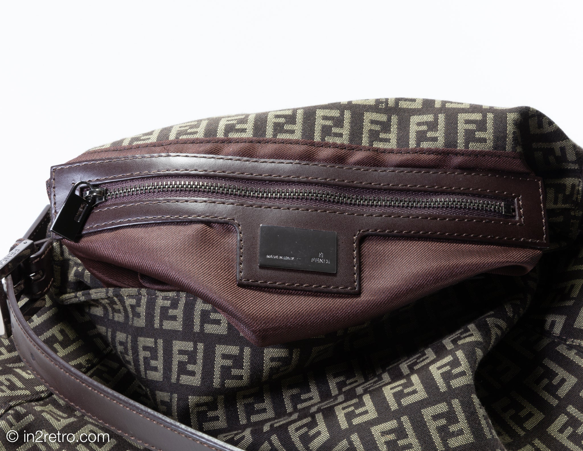 Authentic FENDI Zucchino Mamma Baguette Shoulder Bag Canvas Leather Brown  9591G