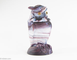 VINTAGE IMPERIAL SWIRLED PURPLE SLAG GLASS FIGURAL OWL COVERED DISH/FIGURINE/STATUE