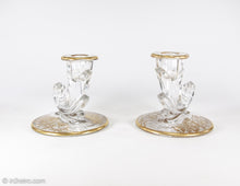 Load image into Gallery viewer, FOSTORIA BAROQUE GLASS CANDLESTICKS WITH GOLD OVERLAY | SET OF TWO

