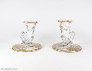 FOSTORIA BAROQUE GLASS CANDLESTICKS WITH GOLD OVERLAY | SET OF TWO