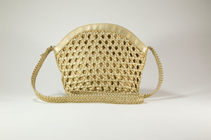 VINTAGE TIANNI GOLDEN PLEATHER WOVEN SHOULDER BUCKET BAG/ CROSSBODY WITH BRAIDED STRAP
