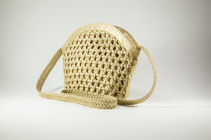 VINTAGE TIANNI GOLDEN PLEATHER WOVEN SHOULDER BUCKET BAG/ CROSSBODY WITH BRAIDED STRAP