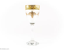 Load image into Gallery viewer, VINTAGE GOLD DECORATED WINE STEMWARE WITH TWISTED STEMS SET OF SIX/ ITALY?
