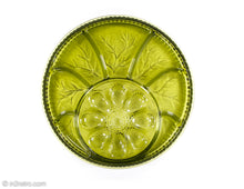 Load image into Gallery viewer, VINTAGE AVOCADO GREEN GLASS DEVILED EGG DIVIDED SERVING PLATTER BY INDIANA GLASS CO.
