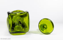 Load image into Gallery viewer, MID CENTURY PINCHED GLASS MOUTH BLOWN GREEN DECANTER/BOTTLE WITH STOPPER
