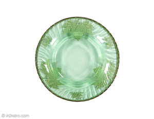 RARE VINTAGE GREEN GLASS WITH SILVER OVERLAY DESSERT PLATE WITH GRAPES & LEAVES MOTIF