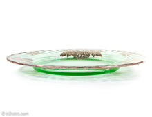 Load image into Gallery viewer, RARE VINTAGE GREEN GLASS WITH SILVER OVERLAY DESSERT PLATE WITH GRAPES &amp; LEAVES MOTIF
