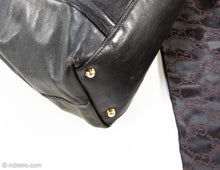 Load image into Gallery viewer, VINTAGE AUTHENTIC GUCCI BLACK LEATHER MEDIUM GOLD TONE GG BRITT TOTE SHOULDER BAG
