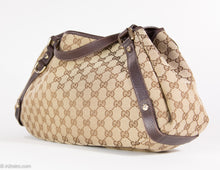Load image into Gallery viewer, VINTAGE AUTHENTIC GUCCI LOGO CANVAS BROWN LEATHER HOBO SHOULDER BAG
