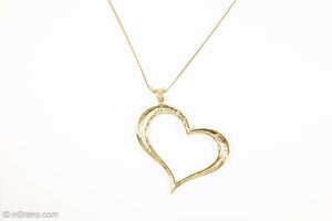 VINTAGE GOLD TONE OPEN HEART NECKLACE/PENDANT WITH SWAROVSKI CRYSTALS