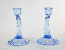 Load image into Gallery viewer, CAMBRIDGE CAPRICE MOONLIGHT BLUE BOWL WITH MATCHING PAIR OF CANDLESTICKS

