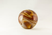Load image into Gallery viewer, VINTAGE SPHERE SOLID GLASS SWIRL PAPERWEIGHT - AMBER/TAN/WHITE
