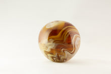 Load image into Gallery viewer, VINTAGE SPHERE SOLID GLASS SWIRL PAPERWEIGHT - AMBER/TAN/WHITE
