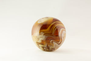 VINTAGE SPHERE SOLID GLASS SWIRL PAPERWEIGHT - AMBER/TAN/WHITE
