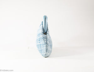 VINTAGE WOVEN BLUE WITH PLASTIC FRAME CLUTCH/ BAG - MADE IN ITALY