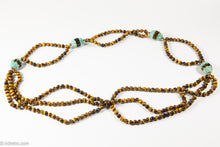 Load image into Gallery viewer, VINTAGE GENUINE TIGER&#39;S EYE MULTI-STRAND BEADS AND CARVED TURQUOISE STATIONS LONG NECKLACE
