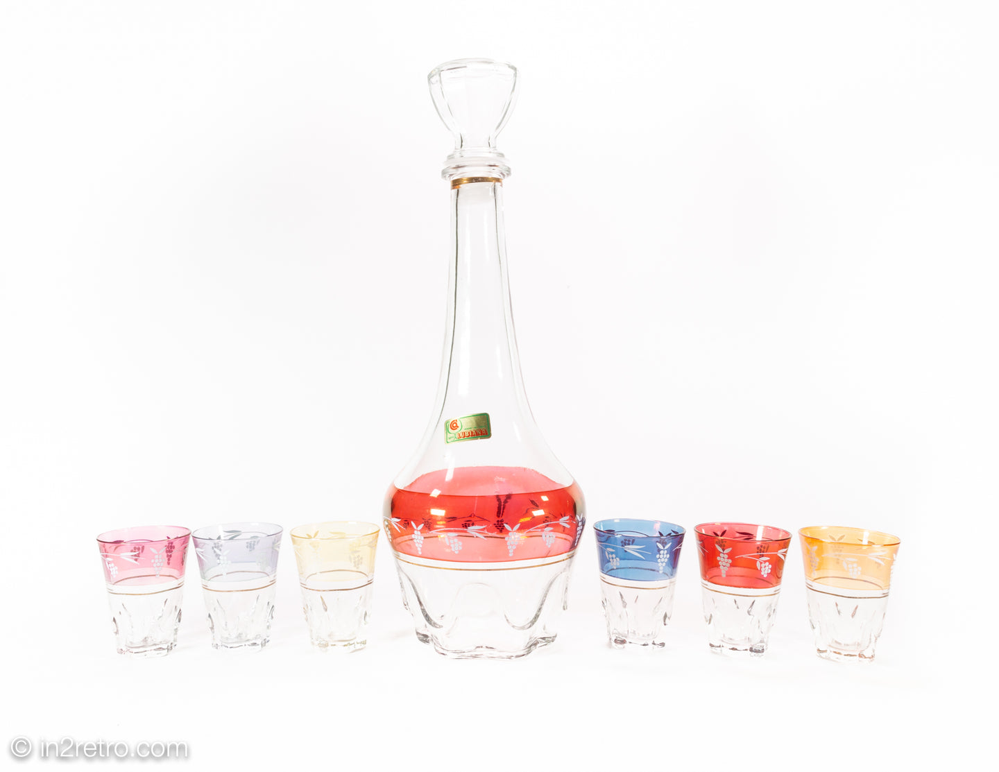 SPA LUBIANA 8 PIECE SET - DECANTER WITH STOPPER AND SIX SHOT GLASSES | MADE IN ITALY| NEW IN BOX W/ LABEL