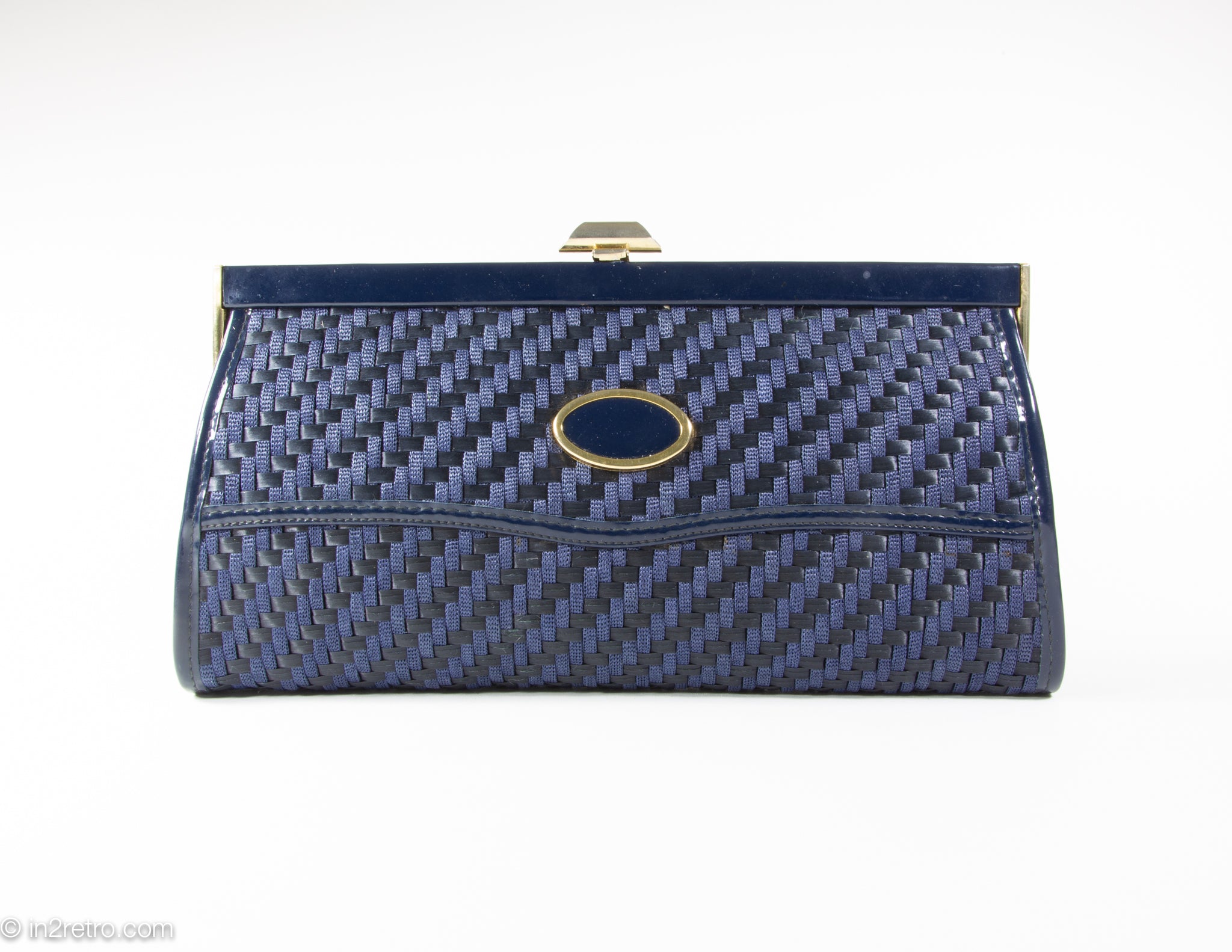 VINTAGE CREAZIONI LUCY SHOULDER BAG/CLUTCH NAVY BLUE WOVEN FABRIC