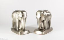 Load image into Gallery viewer, PAIR OF SILVERTONE METAL ELEPHANT BOOKENDS/ PHILADELPHIA MFG. CO.
