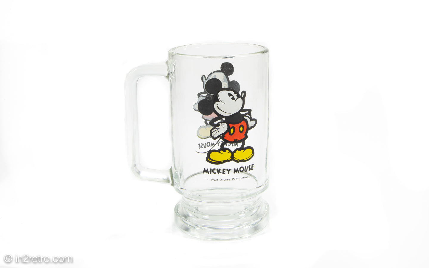VINTAGE CLASSIC MICKEY MOUSE CLEAR DRINKING GLASS/MUG 'WALT DISNEY PRODUCTIONS'