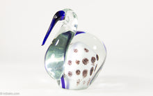 Load image into Gallery viewer, VINTAGE MURANO BLUE AND WHITE LONG BEAK BIRD WITH  BROWN MOTTLED CIRCLES BODY SCULPTURE/ PAPERWEIGHT
