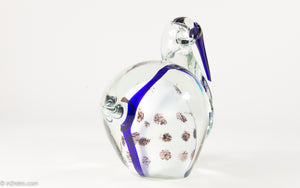VINTAGE MURANO BLUE AND WHITE LONG BEAK BIRD WITH  BROWN MOTTLED CIRCLES BODY SCULPTURE/ PAPERWEIGHT