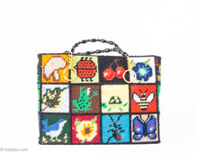 Load image into Gallery viewer, VINTAGE PRE-LOVED NEEDLEPOINT HANDMADE WOODEN BEADS DOUBLE HANDLES BAG/TOTE
