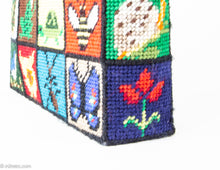 Load image into Gallery viewer, VINTAGE PRE-LOVED NEEDLEPOINT HANDMADE WOODEN BEADS DOUBLE HANDLES BAG/TOTE
