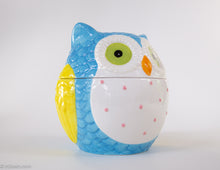 Load image into Gallery viewer, VINTAGE COLORFUL PASTELS CERAMIC OWL COOKIE JAR WITH LID
